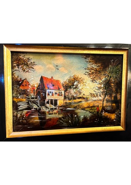 1900 Ortaları Limoges Emaye Tablo Ahşap Çerçevesinde 30,5 cm x 26 cm Çerçeve Ölçülerinde