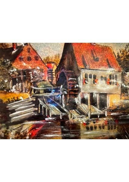 1900 Ortaları Limoges Emaye Tablo Ahşap Çerçevesinde 30,5 cm x 26 cm Çerçeve Ölçülerinde