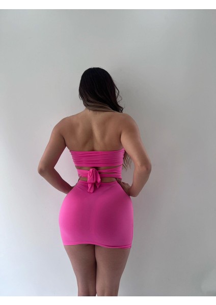 Pembe Sandy Kumaş Straplez Toka Detaylı Elbise fiyatları