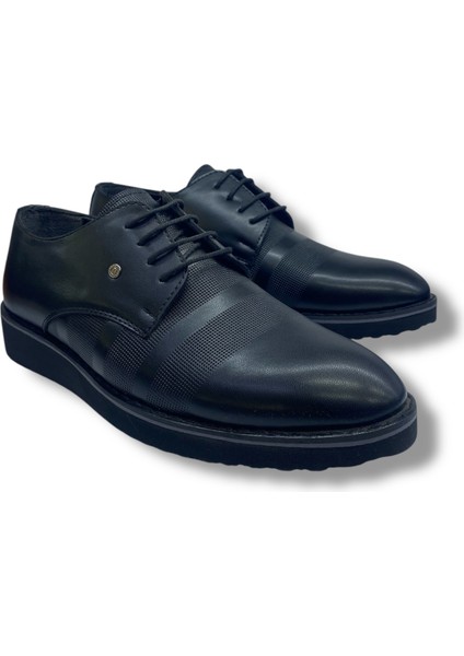 Siyah Mat Özel Baskı Detaylı Bağcıklı Nişan Düğün Özel Günler Damatlık Klasik Erkek Ayakkabı