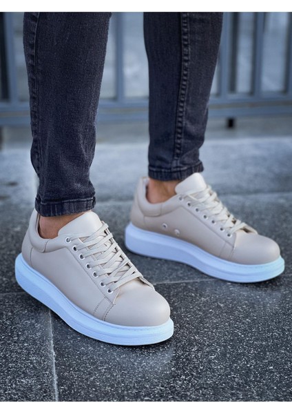J257 Estrella Ortopedik Taban Günlük Cilt Erkek Sneaker Spor Ayakkabı Cbt Krem