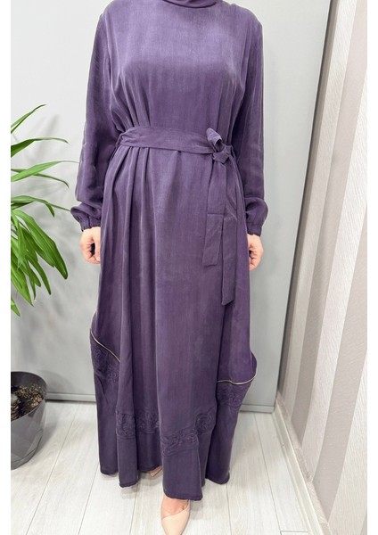 Nakış ve Fermuar Detaylı Cupra Ipek Elbise Mor 37800 indirimleri