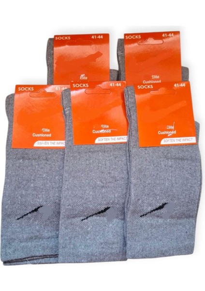 Multiçorap 5 Çift Tik Desenli Esnek Erkek Gri Pamuklu Tenis Çorabı