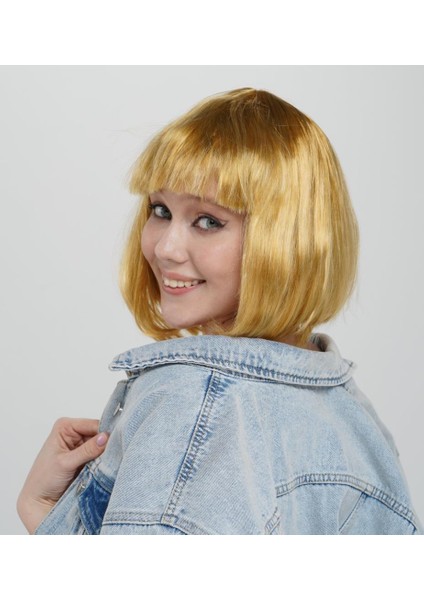 Altın Renk Düz Kesim Küt Parti Peruğu Kısa Takma Saç fiyatları