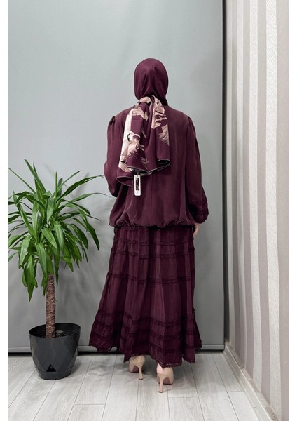 Güpür Detaylı Bluz Etek Takım Bordo 37005 fiyatları