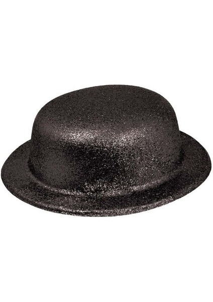 Siyah Renk Yuvarlak Simli Plastik Parti Şapkası