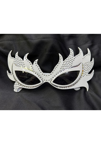 Taşlı Beyaz Alev Parti Gözlüğü