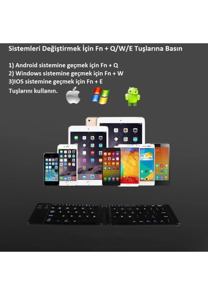 Katlanabilir Kablosuz Bluetooth Klavye Hafif Ergonomik 30 Gün Pil Ömrü Telefon Tablet Pc Uyumlu