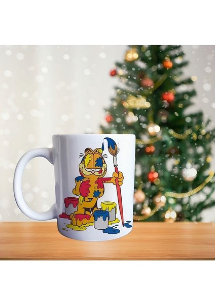 Ressam - Boyacı Garfield Komik Kedi Çizgi Karakter Porselen Kupa