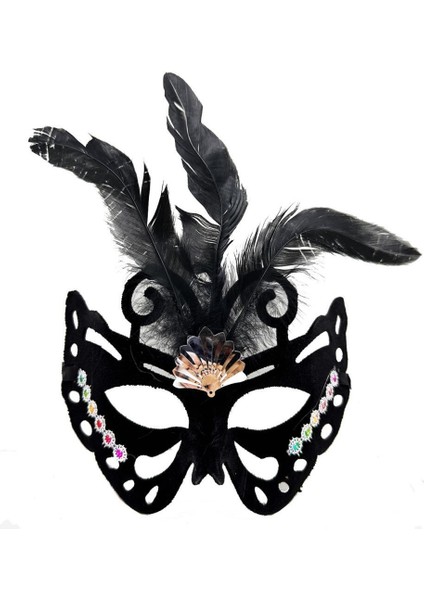 Siyah Renk Siyah Süet Kaplama Tüylü Kelebek Figür Parti Maskesi 24x18 cm fiyatları