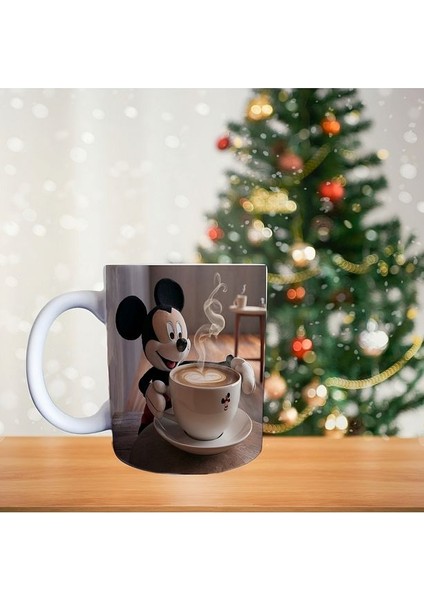 Mickey Mouse - Barista Mickey - Latte Uzmanı - Kahve Temalı Porselen Kupa
