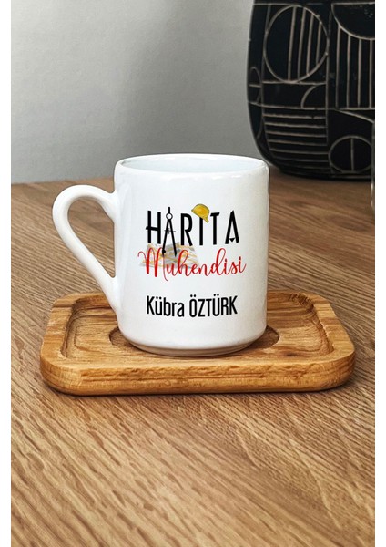 Kişiye Özel Harita Temalı Türk Kahvesi Fincanı, Ahşap Altlıkli, Özel Hediye