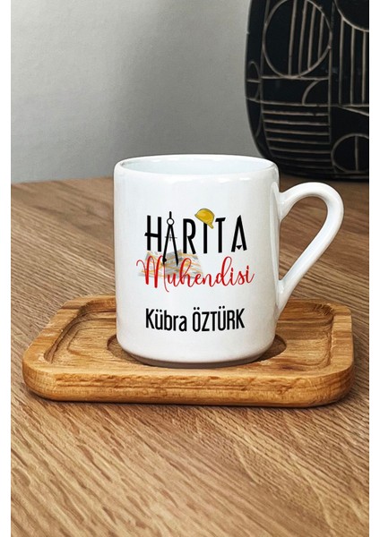 Kişiye Özel Harita Temalı Türk Kahvesi Fincanı, Ahşap Altlıkli, Özel Hediye modelleri
