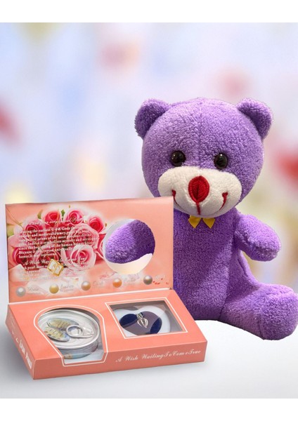 Hediye Seti 25CM Mor Ayıcık ve Istiridye Içinde Inci Kolye Arkadaşa Kardeşe Sevgiliye Anneye Ablaya