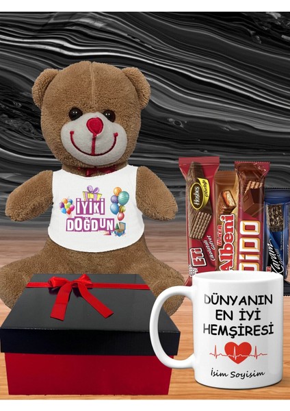 Hemsireye Dogum Gunu Hediyesi Çikolata Isimli Kişiye Özel Isimli Özel Kupa ve Kahverengi Ayıcık
