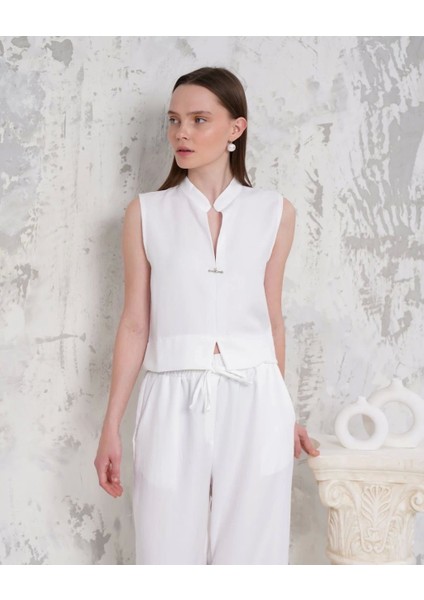 Broşlu Yelek Pantolon Takım Beyaz S255821 modelleri