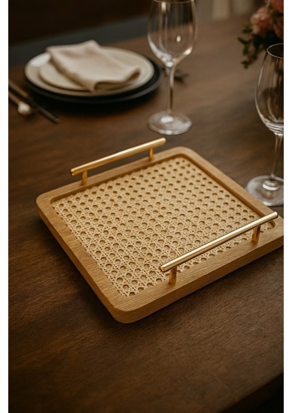 Ahşap Rustik Gold Saplı Hazeran Rattan Sunumluk modelleri