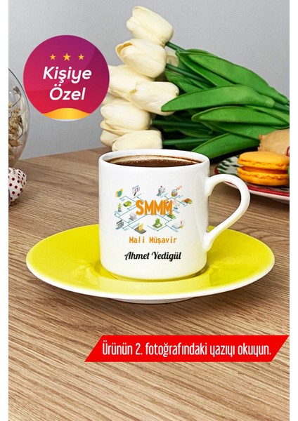 Kişiye Özel Türk Kahvesi Fincanı Sarı, Mali Müşavire Hediye, 9x9 cm