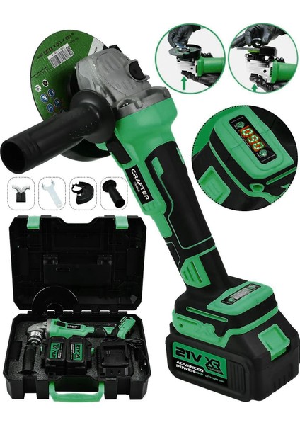 2'li Akülü Taşlama Seti, Dijital Ekran, 125MM, Şarjlı, Güçlü ve Hafif