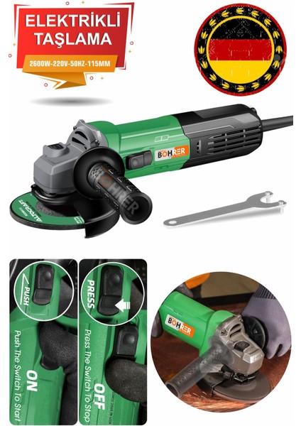 115MM 2600W Çok Fonksiyonlu Taşlama Makinesi, Kesme, Zımpara, Profil Işleri