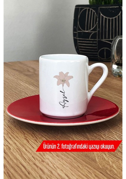 Kişiye Özel Isimli Türk Kahvesi Fincanı Kırmızı Çiçek Desenli Rahat Kullanım modelleri