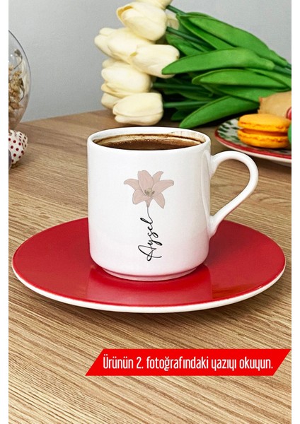 Kişiye Özel Isimli Türk Kahvesi Fincanı Kırmızı Çiçek Desenli Rahat Kullanım fırsatları