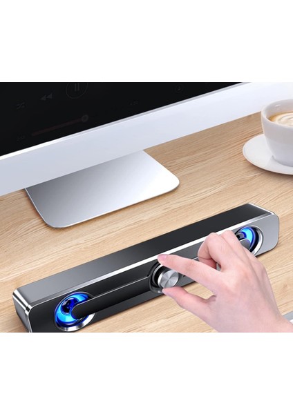 LED Işıklı USB ve 3.5mm Girişli Soundbar Hoparlör Masaüstü Laptop Tv ve Telefon Uyumlu 2X2.5W