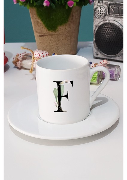 Çiçek Desenli F Harfli Türk Kahvesi Fincanı Beyaz, Şık ve Zarif Kahve Fincanı. fiyatları
