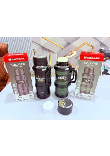 New Paslanmaz Çelik 2 Litre Termos 24 Saat Sıcak Soğuk Tutma Renkler Siyah-Yeşil