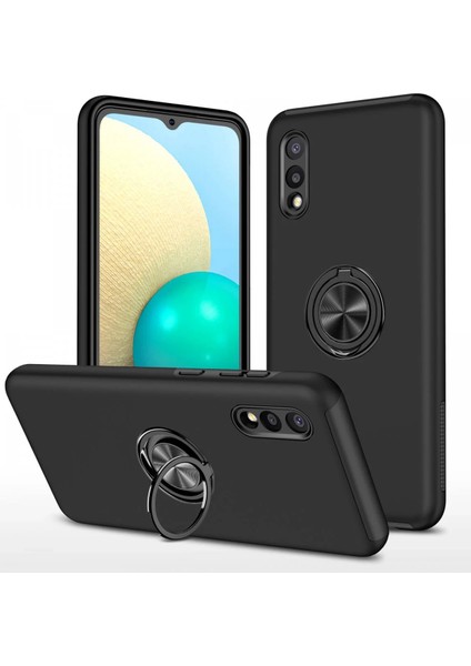 Samsung Galaxy A02 Kılıf Elit Yüzüklü Kapak - Siyah Mrayd