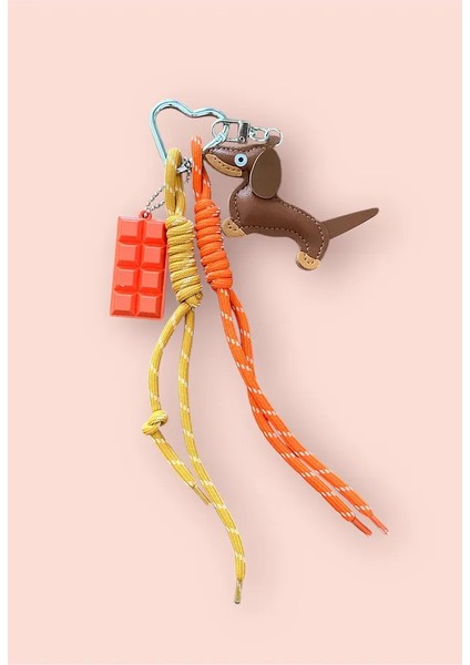 Çikolatalı Çanta Charm Çikolata ve Köpek Detaylı Çanta Charm Çanta Süsü