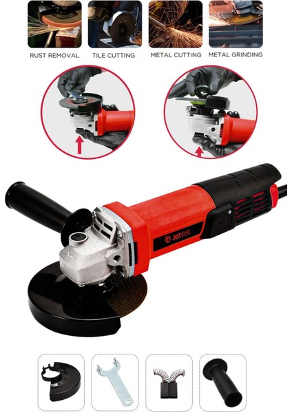 550W 125MM Taşlama Makinesi, Bakır Sargılı Spiral, Kırmızı, Güçlü ve Dayanıklı