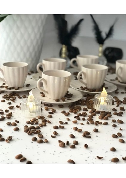 6 Kişilik 12 Parça Desenli Kahve Fincanı Takımı Beyaz modelleri