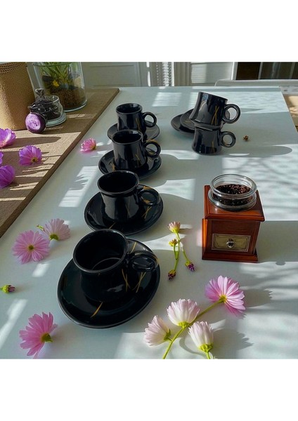 6 Kişilik Yuvarlak Tabaklı Klasik Set, Siyah, Şık ve Zarif Tasarım fiyatları