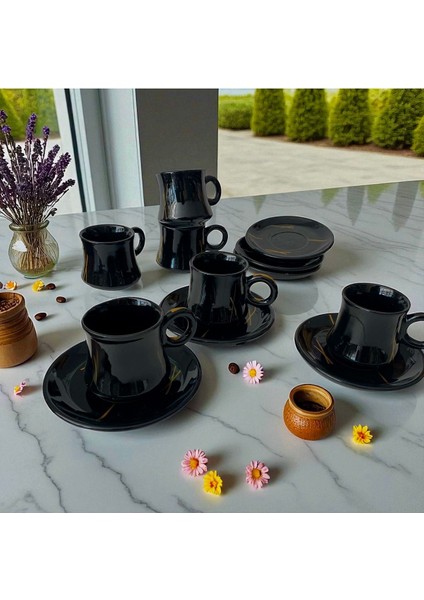 6 Kişilik Yuvarlak Tabaklı Klasik Set, Siyah, Şık ve Zarif Tasarım modelleri