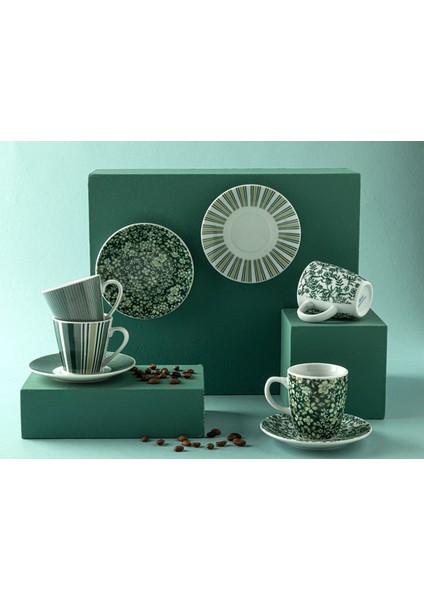 Koyu Yeşil Porselen Kahve Fincan Takımı 2'li 80 ml Klasik Tasarım modelleri