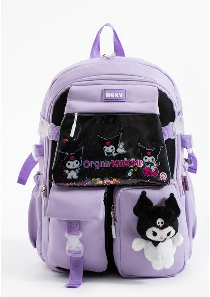 Kuromi Kawaii Kore Tarzı Aksesuarlı Çok Bölmeli Çocuk Okul Çantası
