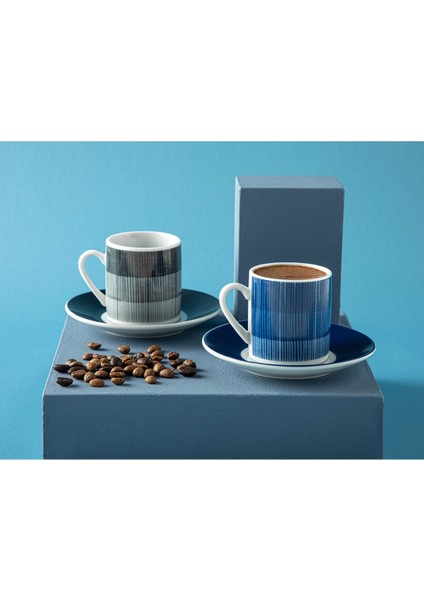 2’li Porselen Kahve Fincan Takımı, Siyah-Lacivert, 80 ml