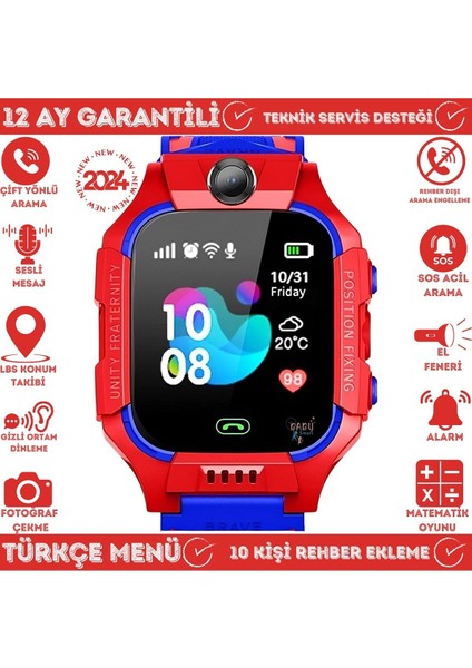 Kırmızı Akıllı Çocuk Saati, Takip ve Kamera Özellikli Uzaktan Dinlemeli modelleri