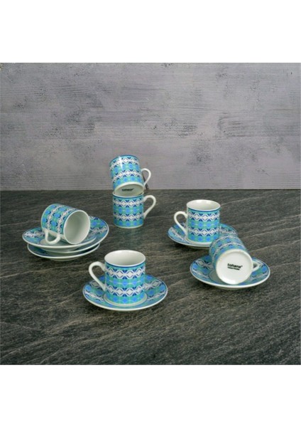Renkli 6'lı Porselen Kahve Fincanı Seti, Şık ve Zarif Tasarım