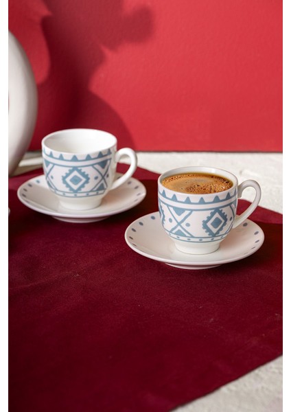 Mavi 2 Kişilik Çini Kahve Fincan Takımı, 90 Ml, Şık ve Modern Tasarım