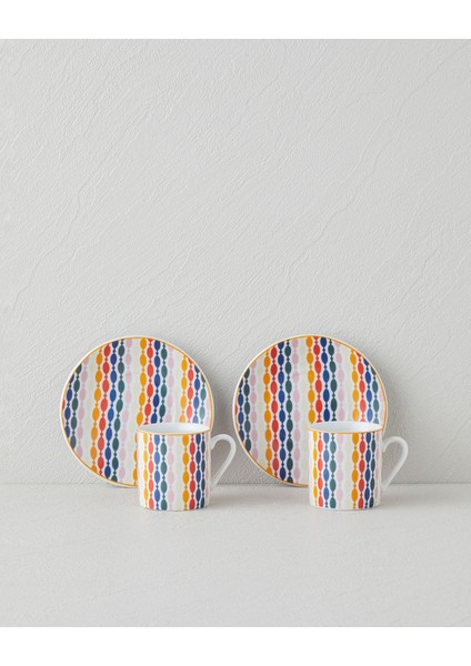 Renkli 4 Parça Porselen Kahve Fincan Takımı, 80 Ml, Ekru, 2 Kişilik fiyatları