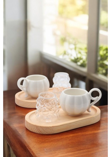 6 Parça 2 Kişilik Porselen Kahve Fincanı Takımı Bambu Altlık Üzüm Deseni fırsatları