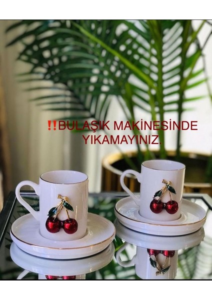 Kırmızı Kiraz Desenli 2 Kişilik Fincan Takımı, Zarif ve Şık Tasarım