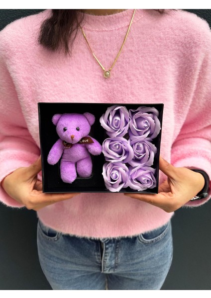 Eşe - Kız Kardeşe - Sevgiliye Hediye Mor Ayıcık ve Mor Güller fiyatları