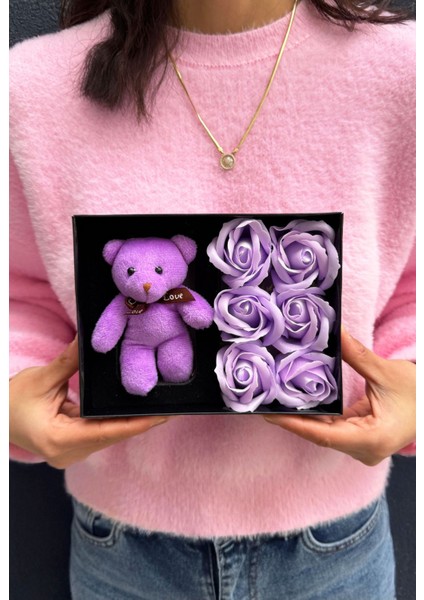 Eşe - Kız Kardeşe - Sevgiliye Hediye Mor Ayıcık ve Mor Güller fırsatları