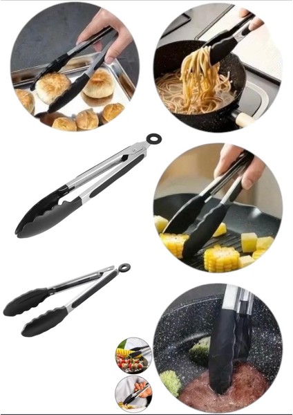 Silikon Uçlu Paslanmaz Çelik Ayarlanabilir Akıllı Maşa Mangal ,hava Fritözü,pişirme Kızartma Için