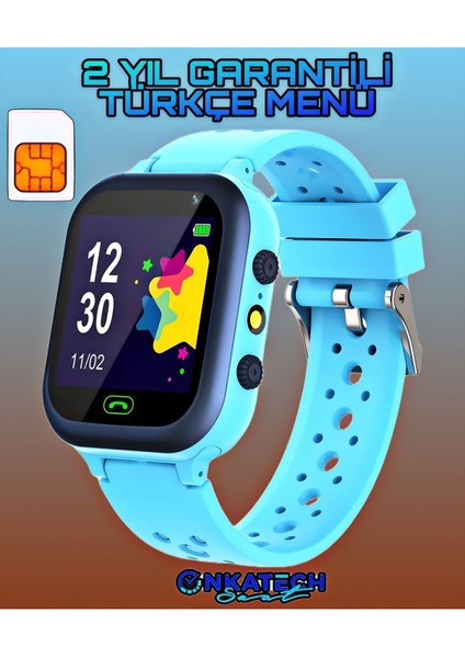 Sim Kartlı Lbs Konum Takipli Çocuk Akıllı Saati, Güvenli ve Eğlenceli Mavi Tasarım