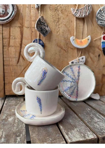 Lavanta Bahçesi Seramik Fincan, Hologramlı ve Inci Efektli Mavi Tasarım modelleri