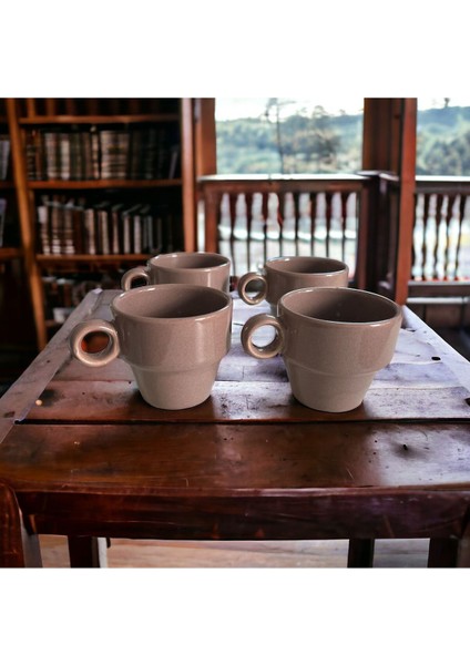 Kahverengi Seramik Kahve Fincanı Seti 4'lü 105 cc modelleri